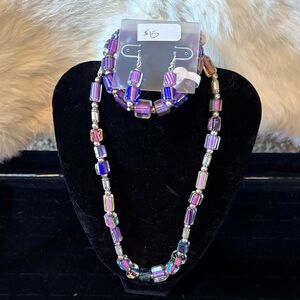 Purple and Silver semi precious Beaded Necklace and Earring Set